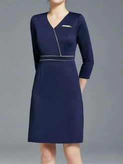 Women's Work Dress Sheath Dress Semi Formal Dress Fashion Office Daily Workfashion Mini Dress Patchwork Zipper V Neck 3/4 Length Sleeve Plain Regular Fit Navy Blue Fall Winter S M L XL XXL -LIGHTINTHEBOX Shop yngzjp1695030986597