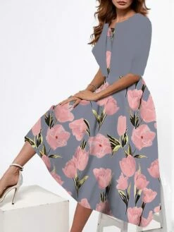 Women's Two Piece Dress Set Casual Dress Tank Dress Outdoor Daily Fashion Streetwear Print Midi Dress Strap Half Sleeve Floral Loose Fit Pink Dark Pink Peach Summer Spring S M L XL XXL -LIGHTINTHEBOX Shop ynjgxw1687319835221