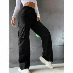 Women‘s Cargo Parachute pants Chinos Trousers Full Length Cotton Blend Pocket Baggy Micro-elastic Mid Waist Fashion Casual Weekend Black Army Green S M Summer Spring &Fall