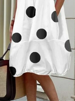 Women's Shirt Dress Casual Dress Midi Dress Outdoor Office Daily Cotton Fashion Modern Shirt Collar Button Pocket 3/4 Length Sleeve Summer Spring Fall 2023 Regular Fit White Polka Dot S M L XL XXL -LIGHTINTHEBOX Shop ypgspw1687749868591