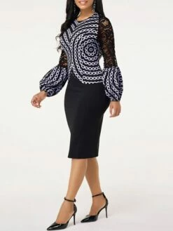 Women's Dress Set Two Piece Dress Skirt Set Knee Length Dress Black Long Sleeve Geometric Split Fall Winter Autumn Crew Neck Elegant Winter Dress Fall Dress Slim 2023 S M L XL 2XL 3XL 4XL 5XL -LIGHTINTHEBOX Shop yppysn1665490120429