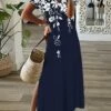 Women's Casual Dress A Line Dress Summer Dress Floral Split Print V Neck Long Dress Maxi Dress Fashion Streetwear Outdoor Daily Short Sleeve Regular Fit Black Wine Navy Blue Summer Spring S M L XL XXL -LIGHTINTHEBOX Shop yqbcna1688729117675