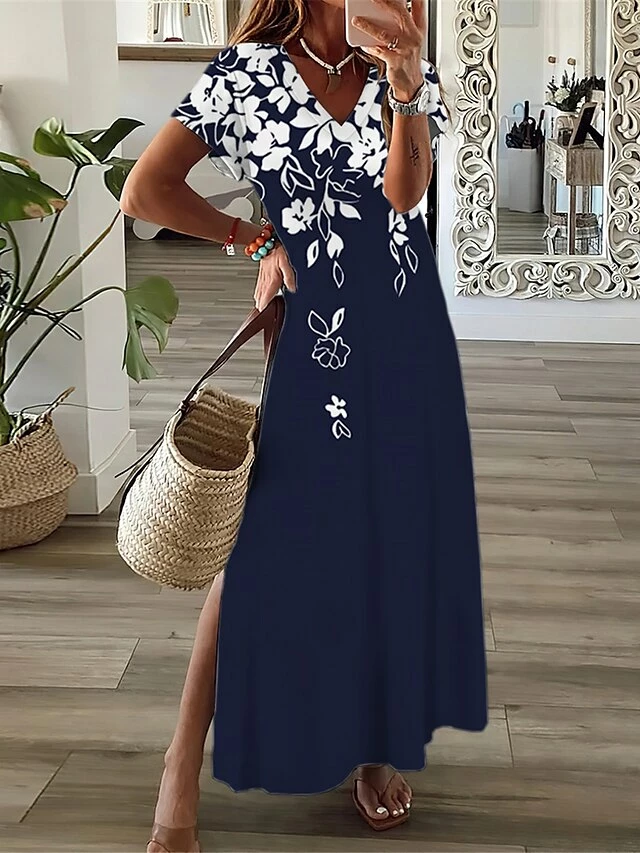 Women's Casual Dress A Line Dress Summer Dress Floral Split Print V Neck Long Dress Maxi Dress Fashion Streetwear Outdoor Daily Short Sleeve Regular Fit Black Wine Navy Blue Summer Spring S M L XL XXL 3 Women's Casual Dress A Line Dress Summer Dress Floral Split Print V Neck Long Dress Maxi Dress Fashion Streetwear Outdoor Daily Short Sleeve Regular Fit Black Wine Navy Blue Summer Spring S M L XL XXL