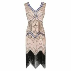 Women's Retro 1920s Fringe Dress Midi Dress Party Halloween Sequins Tassel Fringe Floral V Neck Sleeveless Regular Fit Spring Fall 2023 Black White S M L XL -LIGHTINTHEBOX Shop yqpxzl1692610414047
