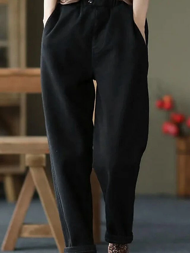 Women's Slacks Baggy Full Length Cotton Baggy Micro-elastic Mid Waist Fashion Streetwear Outdoor Street Black Plush Khaki Fleece M 80-100 Catties XL 120-140 Catties Fall Winter 5 Women's Slacks Baggy Full Length Cotton Baggy Micro-elastic Mid Waist Fashion Streetwear Outdoor Street Black Plush Khaki Fleece M 80-100 Catties XL 120-140 Catties Fall Winter - Image 3