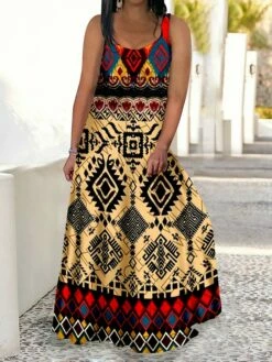 Women‘s Plus Size Curve Casual Sweater Dress Swing Sweater Dress Strap Sweater Dress Graphic Long Sweater Dress Maxi Sweater Dress Sleeveless Print Strap Romantic Daily Yellow Red Summer Spring