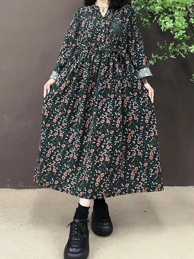 Women's Casual Dress Cotton Linen Dress Swing Dress Maxi Long Dress Linen Cotton Blend Daily Casual Outdoor Daily Vacation Split Neck Button Print Long Sleeve Spring Fall Winter 2023 Loose Fit Wine 7 Women's Casual Dress Cotton Linen Dress Swing Dress Maxi Long Dress Linen Cotton Blend Daily Casual Outdoor Daily Vacation Split Neck Button Print Long Sleeve Spring Fall Winter 2023 Loose Fit Wine - Image 5