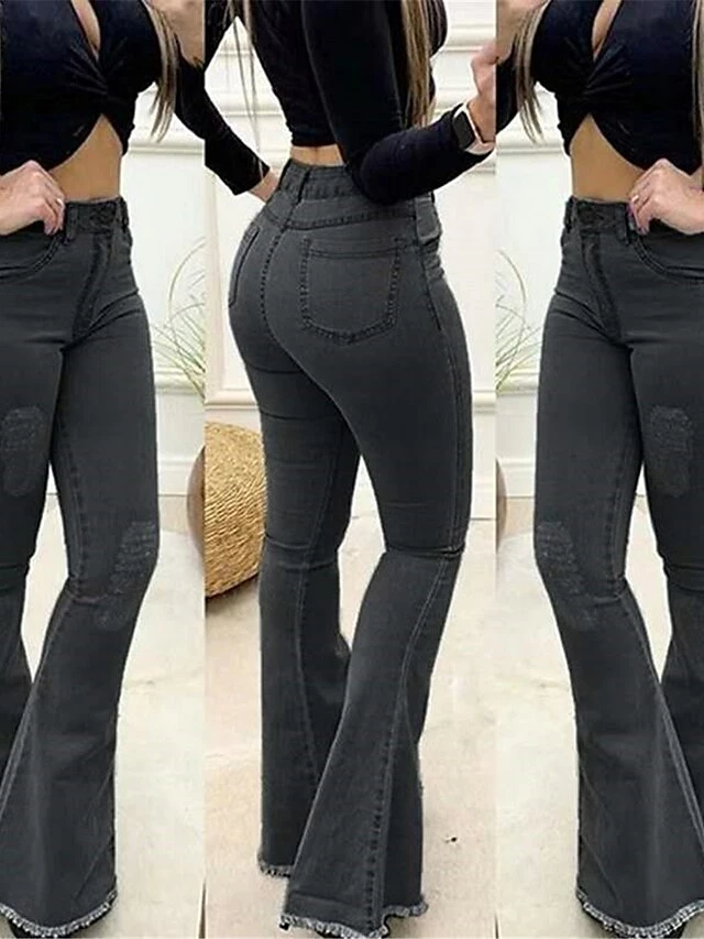 Women‘s Flare Jeans Bootcut Bell Bottom Full Length Denim Micro-elastic High Waist Fashion Streetwear Street Daily Black Dark Blue S M Fall Winter 5 Women‘s Flare Jeans Bootcut Bell Bottom Full Length Denim Micro-elastic High Waist Fashion Streetwear Street Daily Black Dark Blue S M Fall Winter - Image 3