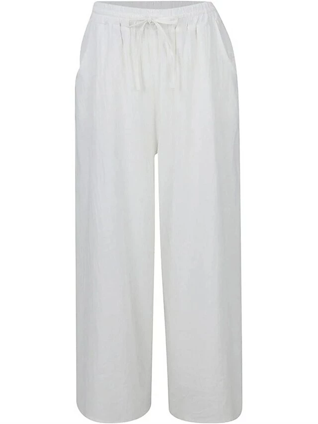 Women's Wide Leg Linen Pants Pants Trousers Full Length Linen / Cotton Blend Pocket Baggy Micro-elastic Mid Waist Fashion Streetwear Daily Daily Wear Claret Navy S M Summer Spring 5 Women's Wide Leg Linen Pants Pants Trousers Full Length Linen / Cotton Blend Pocket Baggy Micro-elastic Mid Waist Fashion Streetwear Daily Daily Wear Claret Navy S M Summer Spring - Image 3