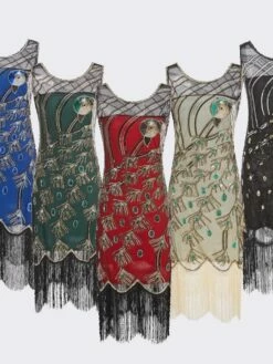 Women's Retro 1920s Fringe Dress Midi Dress Party Holiday Sequins Tassel Fringe Animal Crewneck Sleeveless Regular Fit Spring Fall 2023 Black Red S M L XL