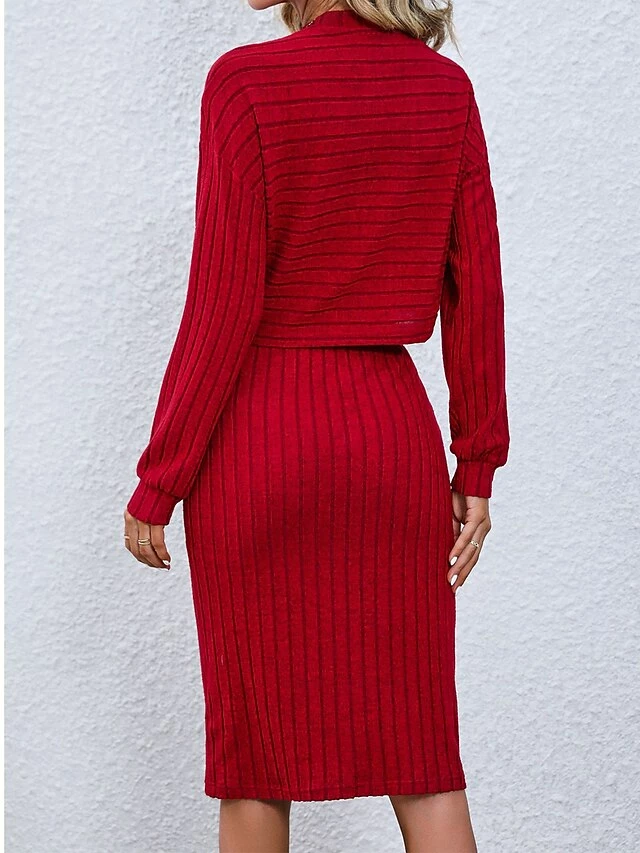 Women's Two Piece Dress Set Casual Dress Skirt Set Outdoor Daily Active Fashion Ribbed Midi Dress Turtleneck Long Sleeve Plain Loose Fit Black Wine Gray Fall Winter S M L XL XXL 10 Women's Two Piece Dress Set Casual Dress Skirt Set Outdoor Daily Active Fashion Ribbed Midi Dress Turtleneck Long Sleeve Plain Loose Fit Black Wine Gray Fall Winter S M L XL XXL - Image 8