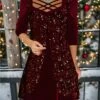 Women's Velvet Dress Party Dress Sequin Dress Midi Dress Burgundy Long Sleeve Pure Color Sequins Spring Fall Winter Square Neck Fashion Winter Dress Christmas Wedding Guest 2023 S M L XL XXL 3XL -LIGHTINTHEBOX Shop yyuror1697525541201