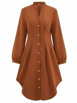 Women's Shirt Dress Casual Dress Mini Dress Outdoor Daily Date Polyester Fashion Modern V Neck Ruched Button Long Sleeve Fall Winter 2023 Loose Fit ArmyGreen Orange Apricot Pure Color S M L XL -LIGHTINTHEBOX Shop yzesxq1695644878889