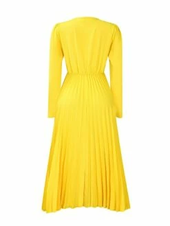 Women's Work Dress Sheath Dress Swing Dress Fashion Winter Dress Office Daily Midi Dress Lace Up Pleated V Neck Long Sleeve Plain Regular Fit Black Yellow Pink Fall Winter S M L XL XXL -LIGHTINTHEBOX Shop yzpohc1695027370771