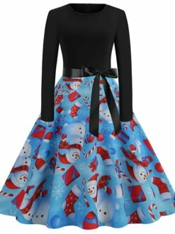 Women's Christmas Casual Dress Swing Dress Vintage Dress Midi Dress Green Blue Royal Blue Long Sleeve Color Block Bow Winter Fall Autumn V Neck Slim 2022 S M L XL XXL 3XL -LIGHTINTHEBOX Shop yzzpww1666761741435