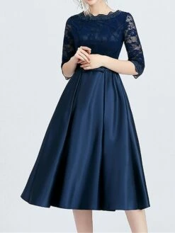 Women‘s Party Dress Wedding Guest Dress Lace Dress Swing Dress Midi Dress Navy Blue 3/4 Length Sleeve Pure Color Lace Winter Fall Spring Crew Neck Fashion Party Spring Dress 2023 XS S M L XL XXL 3XL -LIGHTINTHEBOX Shop zbdiha1672050514971