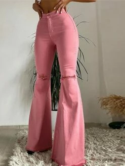 Women‘s Flare Jeans Bell Bottom Pants Trousers Full Length Fashion Streetwear Street Daily Pink Purple S M Summer Fall -LIGHTINTHEBOX Shop zbhwld1694772754789