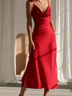 Women's Party Dress Satin Dress White Dress Long Dress Maxi Dress Red Blue Lavender Sleeveless Pure Color Ruched Summer Spring Fall V Neck Fashion Party Birthday Wedding Guest 2022 S M L XL XXL -LIGHTINTHEBOX Shop zbizcs1630397991405