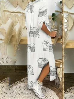 Women's Shirt Dress Swing Dress Maxi Long Dress Outdoor Daily Vacation Cotton Linen Stylish Modern Shirt Collar Split Print Short Sleeve Summer Spring 2023 Loose Fit Black Red Blue Geometric Letter -LIGHTINTHEBOX Shop zcokwd1642499785025
