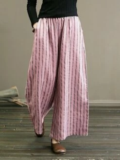 Women's Wide Leg Chinos Gauchos Pants Trousers Full Length Cotton And Linen Pocket Baggy Micro-elastic Mid Waist Vintage Fashion Casual Daily Black White M L Summer Fall -LIGHTINTHEBOX Shop zczmtb1689924797087