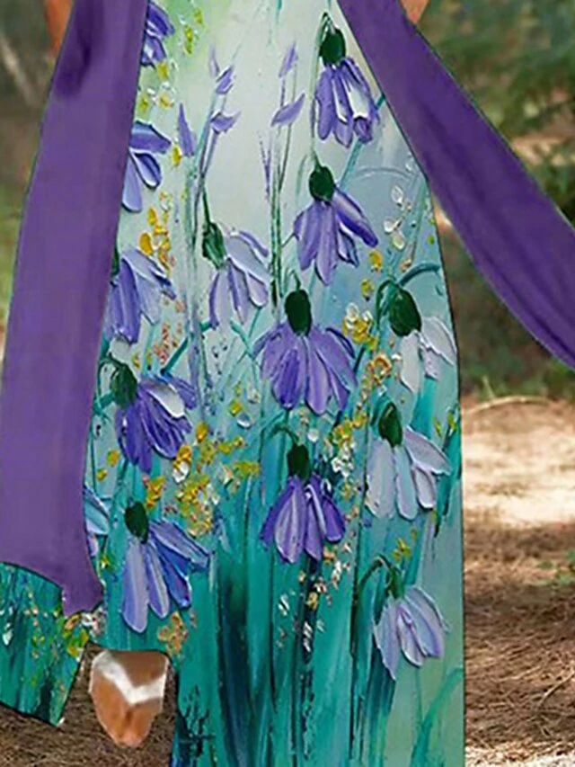 Women's Casual Dress Dress Set Two Piece Dress Long Dress Maxi Dress Blue Purple Long Sleeve Floral Print Summer Spring Crew Neck Vacation Winter Dress Fall Dress Loose Fit 2023 M L XL XXL 3XL 4XL 5XL 4 Women's Casual Dress Dress Set Two Piece Dress Long Dress Maxi Dress Blue Purple Long Sleeve Floral Print Summer Spring Crew Neck Vacation Winter Dress Fall Dress Loose Fit 2023 M L XL XXL 3XL 4XL 5XL - Image 2