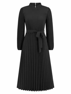 Women's Work Dress Swing Dress Black Dress Fashion Midi Dress Lace Up Ruched Crew Neck Long Sleeve Plain Loose Fit Black Blue Green Fall Winter S M L XL XXL -LIGHTINTHEBOX Shop zdjsee1693300617736