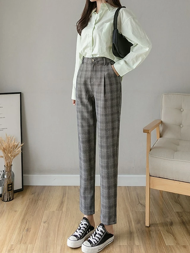 Women's Dress Pants Cropped Pants Ankle-Length Cotton Print Micro-elastic High Waist Fashion Streetwear Formal Work Grey Coffee S M Fall Winter 6 Women's Dress Pants Cropped Pants Ankle-Length Cotton Print Micro-elastic High Waist Fashion Streetwear Formal Work Grey Coffee S M Fall Winter - Image 4