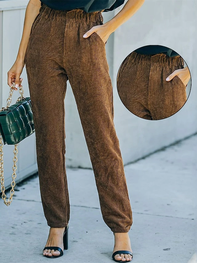 Women‘s Corduroy Pants Chinos Full Length Cotton Micro-elastic High Waist Fashion Streetwear Outdoor Street Black Dark Green S M Fall Winter 3 Women‘s Corduroy Pants Chinos Full Length Cotton Micro-elastic High Waist Fashion Streetwear Outdoor Street Black Dark Green S M Fall Winter