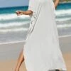 Women's White Dress A Line Dress Cover Up Long Dress Maxi Dress Cotton Basic Casual Outdoor Daily Vacation V Neck Split 3/4 Length Sleeve Summer Spring Fall 2022 Loose Fit Black White Yellow Plain -LIGHTINTHEBOX Shop zeayds1672828143895