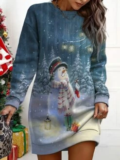 Women's Christmas Casual Dress Sweatshirt Dress Mini Dress Warm Fashion OutdoorVacation Crew Neck Print SnowmanTree Loose Fit Red Royal Blue Blue S M L XL XXL -LIGHTINTHEBOX Shop zegzek1695365422022