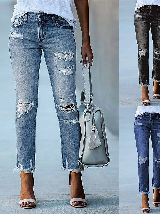 Women‘s Low Rise Jeans Skinny Pants Trousers Full Length Denim Ripped Micro-elastic Mid Waist Fashion Streetwear Street Daily Black Dark Navy S M Fall Winter 3 Women‘s Low Rise Jeans Skinny Pants Trousers Full Length Denim Ripped Micro-elastic Mid Waist Fashion Streetwear Street Daily Black Dark Navy S M Fall Winter