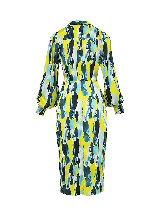 Women's Shirt Dress Casual Dress Bodycon Midi Dress Outdoor Daily Date Polyester Fashion Modern Shirt Collar Button Print Long Sleeve Summer Spring Fall 2023 Regular Fit Orange Green Color Block S M 6 Women's Shirt Dress Casual Dress Bodycon Midi Dress Outdoor Daily Date Polyester Fashion Modern Shirt Collar Button Print Long Sleeve Summer Spring Fall 2023 Regular Fit Orange Green Color Block S M - Image 4