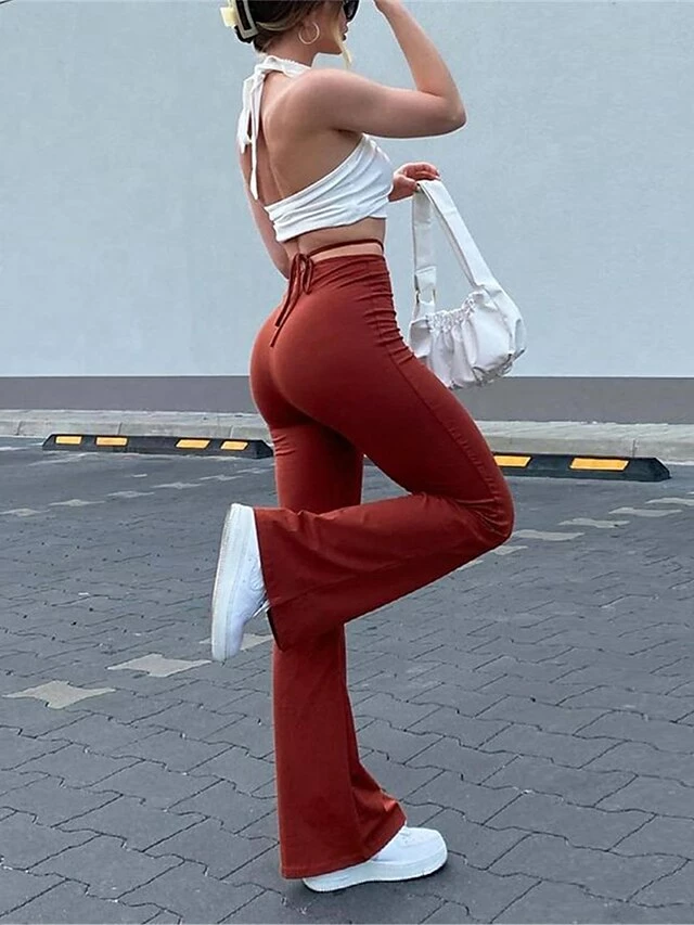Women's Slim Tights Pants Trousers Full Length Hole Micro-elastic High Waist Fashion Streetwear Street Daily Red S M Summer Fall 6 Women's Slim Tights Pants Trousers Full Length Hole Micro-elastic High Waist Fashion Streetwear Street Daily Red S M Summer Fall - Image 4