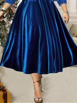 Women's Plus Size Two Piece Dress Set Velvet Dress Party Dress Party Wedding Guest Fashion Elegant Sequin Long Dress Maxi Dress V Neck 3/4 Length Sleeve Plain Regular Fit Blue Fall Winter L XL XXL -LIGHTINTHEBOX Shop zfwcmp1697523432916