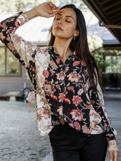 Women's Shirt Blouse Black Flower Button Print Long Sleeve Casual Holiday Going Out Fashion Streetwear Casual Shirt Collar Regular Fit Fall Winter -LIGHTINTHEBOX Shop zgdhzj1697800829927