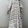 Women's Casual Dress Cotton Linen Dress A Line Dress Maxi Long Dress Polyester Fashion Casual Outdoor Daily Vacation V Neck Print 3/4 Length Sleeve Spring Fall Winter 2023 Loose Fit White Leaf