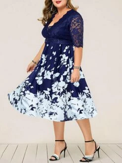Women‘s Plus Size Curve Party Dress Floral V Neck Lace Half Sleeve Fall Spring Work Vintage Midi Dress Daily Vacation Dress Homecoming Dress Print 11 Women‘s Plus Size Curve Party Dress Floral V Neck Lace Half Sleeve Fall Spring Work Vintage Midi Dress Daily Vacation Dress Homecoming Dress Print -LIGHTINTHEBOX Shop zgiszu1615976579605