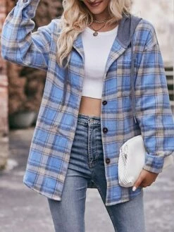 Women's Shirt Blouse Black Red Blue Plaid Pocket Print Long Sleeve Casual Daily Basic Hooded Regular Fit Fall & Winter -LIGHTINTHEBOX Shop zgsupg1691664827974