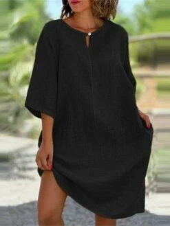 Women's Casual Dress Cotton Linen Dress Midi Dress Linen / Cotton Blend Daily Casual Daily Outdoor Vacation Weekend Crew Neck Button Pocket 3/4 Length Sleeve Summer Spring Fall 2023 Loose Fit Black 14 Women's Casual Dress Cotton Linen Dress Midi Dress Linen / Cotton Blend Daily Casual Daily Outdoor Vacation Weekend Crew Neck Button Pocket 3/4 Length Sleeve Summer Spring Fall 2023 Loose Fit Black -LIGHTINTHEBOX Shop zgzrxc1689762274239