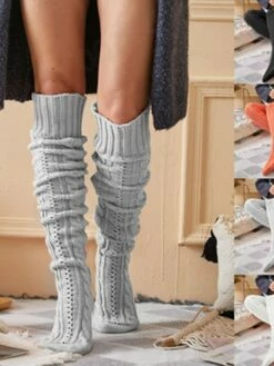 Women's Stockings Thigh-High Crimping Socks Winter Tights Thermal Warm High Elasticity Warm Ups Winter Black Orange Grey One-Size