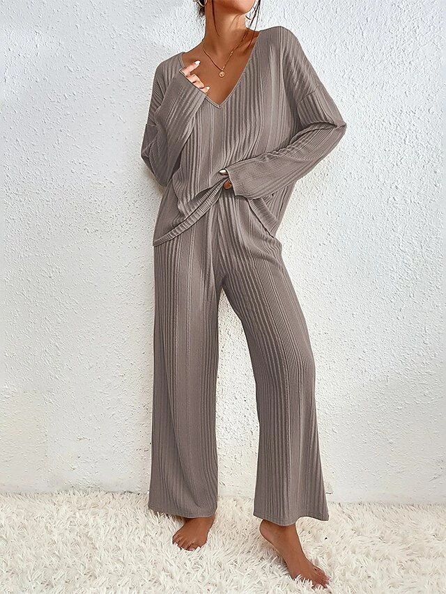 Women's Shirt Pants Sets Dark Grey Black Pink Solid Color Long Sleeve Casual Daily Daily V Neck Regular Fit Spring &Fall 19 Women's Shirt Pants Sets Dark Grey Black Pink Solid Color Long Sleeve Casual Daily Daily V Neck Regular Fit Spring &Fall - Image 17