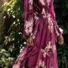 Women's Swing Dress Long Dress Maxi Dress Purple Long Sleeve Floral Print Winter Fall Autumn V Neck Winter Dress Fall Dress Loose Fit 2023 S M L XL XXL -LIGHTINTHEBOX Shop zhmpak1618913126755