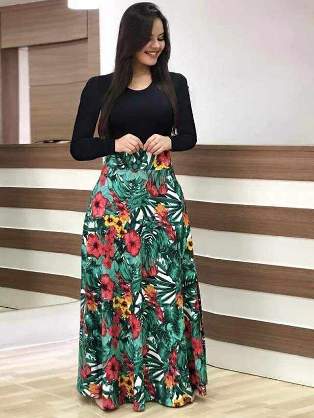 Women's Casual Dress Sheath Dress Long Dress Maxi Dress Black And White Color Bar Dots Long Sleeve Floral Print Crew Neck Summer Dress Daily Spring Dress Fall Slim S M L XL XXL XXXL 4XL 5 Women's Casual Dress Sheath Dress Long Dress Maxi Dress Black And White Color Bar Dots Long Sleeve Floral Print Crew Neck Summer Dress Daily Spring Dress Fall Slim S M L XL XXL XXXL 4XL - Image 3