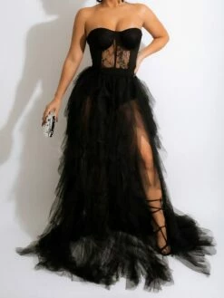 Women‘s Prom Party Dress Black Dress Long Dress Maxi Dress Red Sleeveless Pure Color Lace Winter Fall Autumn Strapless Party 2023 S M L XL XXL 3XL 4XL 5XL