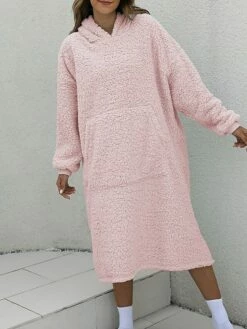 Women's Casual Dress Hoodie Dress Midi Dress Active Fashion Outdoor Home Holiday V Neck Pocket Solid Color Loose Fit Pink Burgundy Royal Blue M -LIGHTINTHEBOX Shop zjgdxh1692588262194