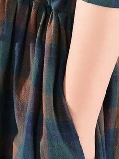 Women's Casual Dress Cotton Linen Dress Plaid Dress Midi Dress Linen / Cotton Blend Fashion Basic Outdoor Daily Holiday Stand Collar Pocket Print Long Sleeve Fall Winter Autumn 2023 Loose Fit Yellow -LIGHTINTHEBOX Shop zjkiuk1693553161915