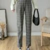 Women's Dress Pants Cropped Pants Ankle-Length Cotton Print Micro-elastic High Waist Fashion Streetwear Formal Work Grey Coffee S M Fall Winter