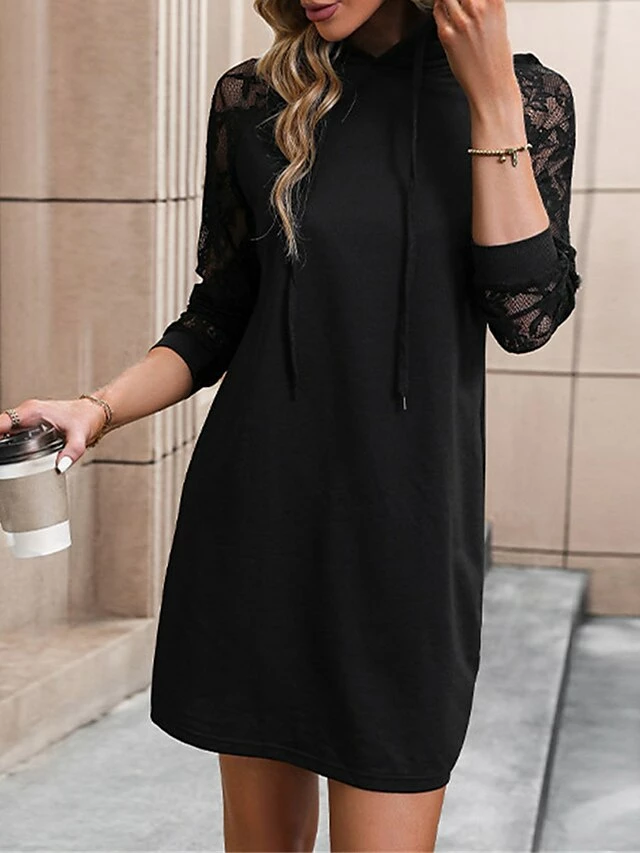 Women's Casual Dress Hoodie Dress Mini Dress Active Daily Outdoor Holiday Vacation Hoodie Solid Color Loose Fit Black S M L XL 7 Women's Casual Dress Hoodie Dress Mini Dress Active Daily Outdoor Holiday Vacation Hoodie Solid Color Loose Fit Black S M L XL - Image 5