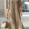 Women's Casual Dress Cotton Dress Swing Dress Maxi Long Dress Cotton Basic Classic Outdoor Daily Vacation Shirt Collar Ruched Button Long Sleeve Spring Fall Winter 2023 Loose Fit Blue Green Khaki -LIGHTINTHEBOX Shop zlhjkc1695283864611