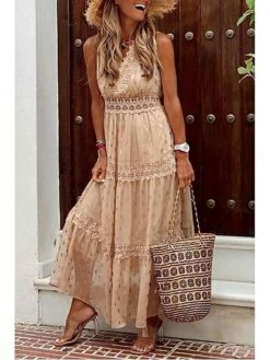 Women's Party Dress Lace Dress Swing Dress Long Dress Maxi Dress White Yellow Pink Sleeveless Polka Dot Lace Summer Spring V Neck Vacation Regular Fit 2023 S M L XL XXL -LIGHTINTHEBOX Shop zmiycx1615877356701